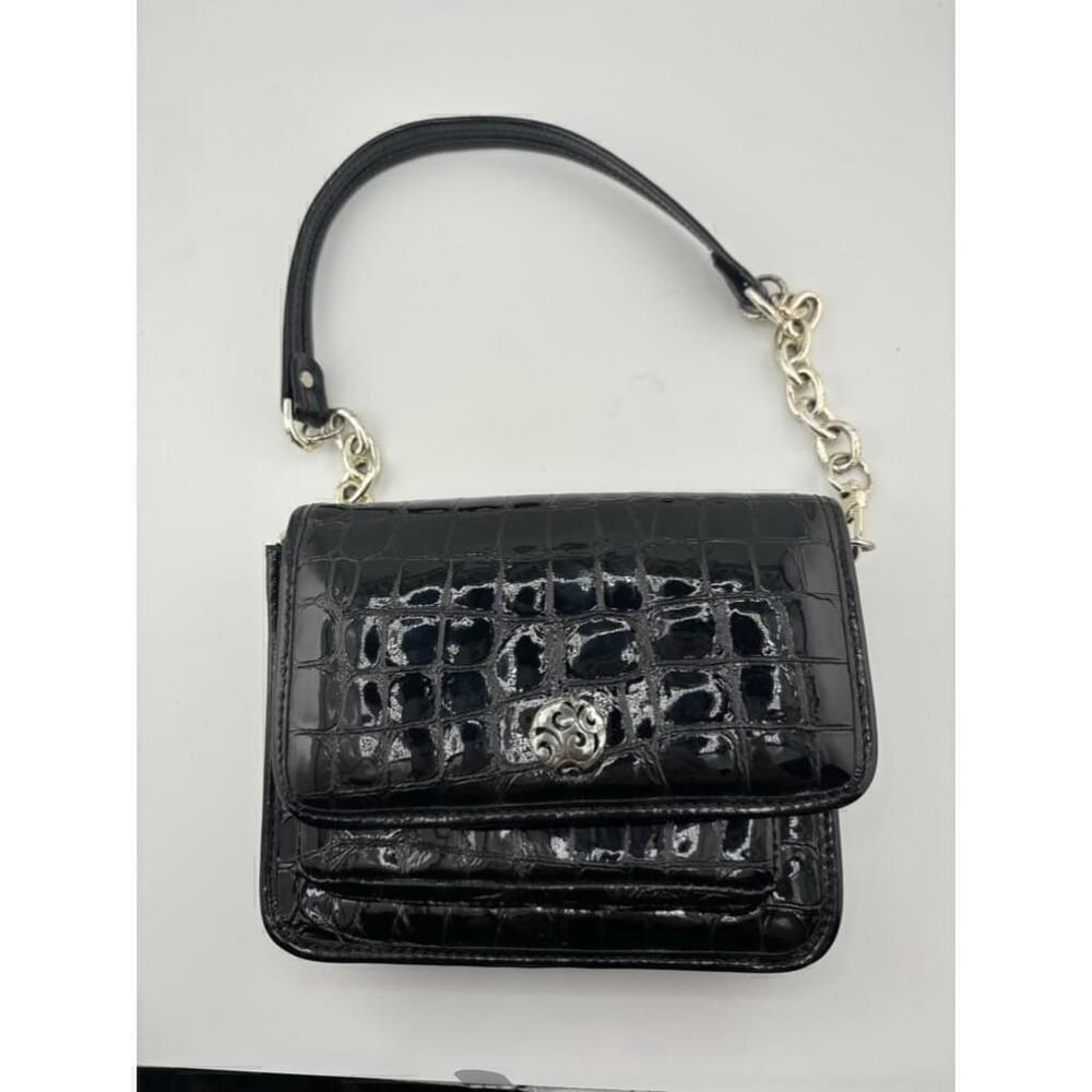 Women's Brighton Black Patent Leather Shoulder Bag